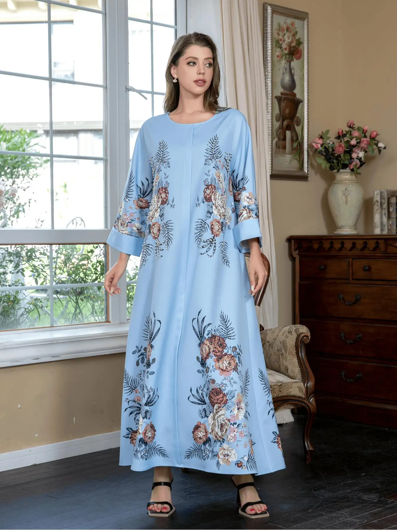 Women's Long Sleeve Dress, Elegant Round Neck Dress for Party Wedding Guest, Ladies Islamic Clothing for All Seasons