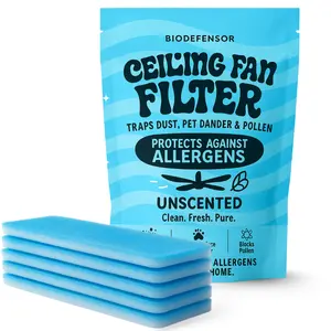 Biodefensor Ceiling Fan Filters for Blades – Dust-Lock Adhesive Traps & Prevents Re-Circulation of Dust, Pet Dander, Pollen, Spores – Perfect for Pet Owners – Easy Peel & Stick, Made in USA (5-Pack)