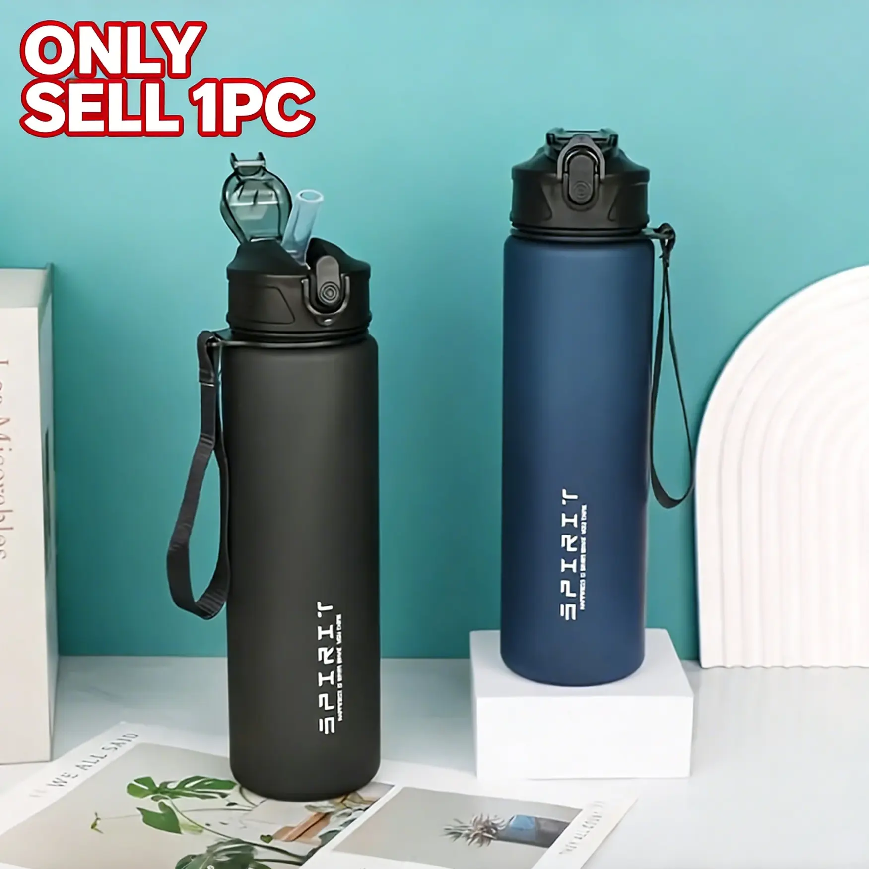 1pc 26oz Large Capacity Frosted Sports Drinking Bottle Hydration Tumbler - Leakproof Reusable Bottle, BPA-Free PC with Silicone Straw & Carrying Rope for Gym & Outdoor Activities Travel Water Bottle Tumbler Water Bottles