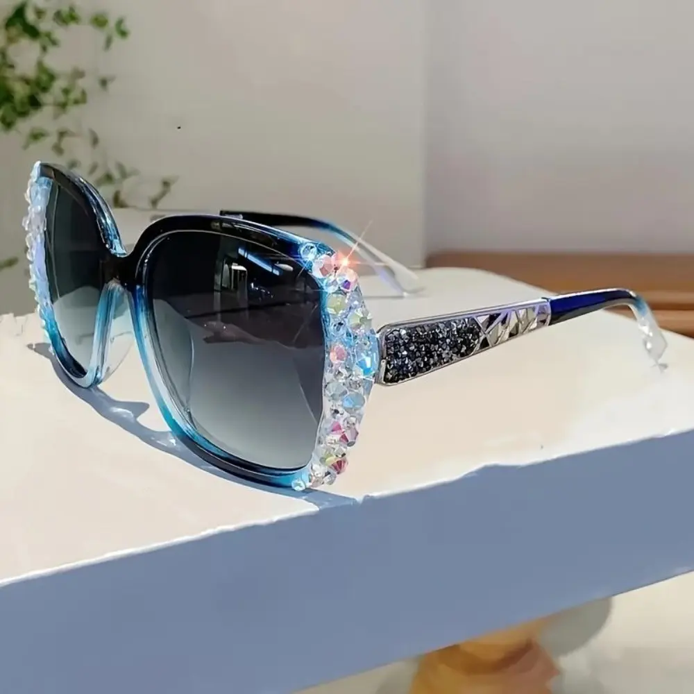 Women's Oversized Diamond-Inspired Polarized Sunglasses - Crystal-Encrusted Semi-Rimless Eyewear for Female Street Photography & Outdoor Sun Protection, Fashion Accessory, Womens Sunglasses, Diamond-Inspired Women's Sunglasses