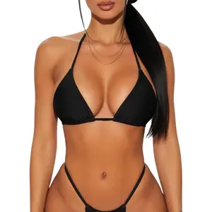 Triangle Bikini Tops for Women Halter String Sexy Brazilian Black White Bathing Suit Swimsuit Top