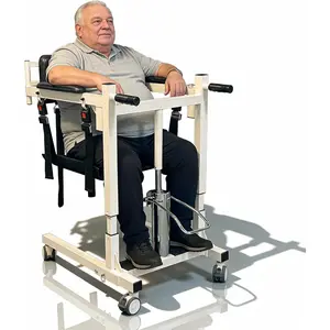 Patient Lift Transfer Chair, Hydraulic Alloy Transfer Chair for Home Care, 360° Swivel Seat, 32"–40" Lift Range, 300 lb Capacity, Dual Cushions for Toilet & Daily Use, Portable