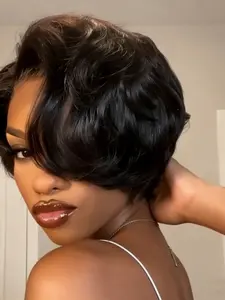 13x4x1 Lace Wig Human Hair Pixie Cut with Bangs Natural Look Perfect for Daily Wear & Special Occasions