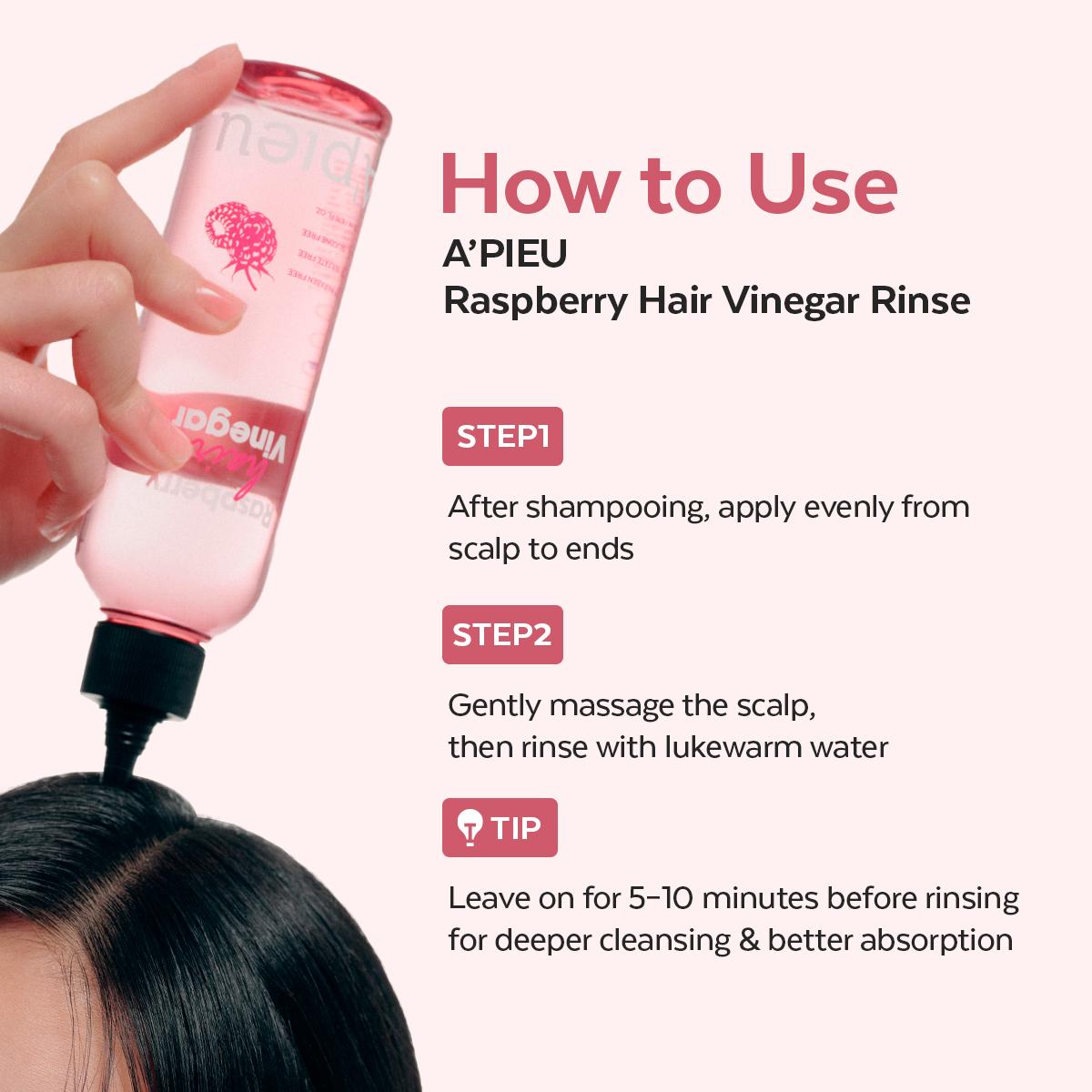 [MISSHA Official] A’pieu Raspberry Hair Vinegar Scalp Detox Rinse – Removes Buildup & Boosts Shine (1 Month supply, 2 Pack)