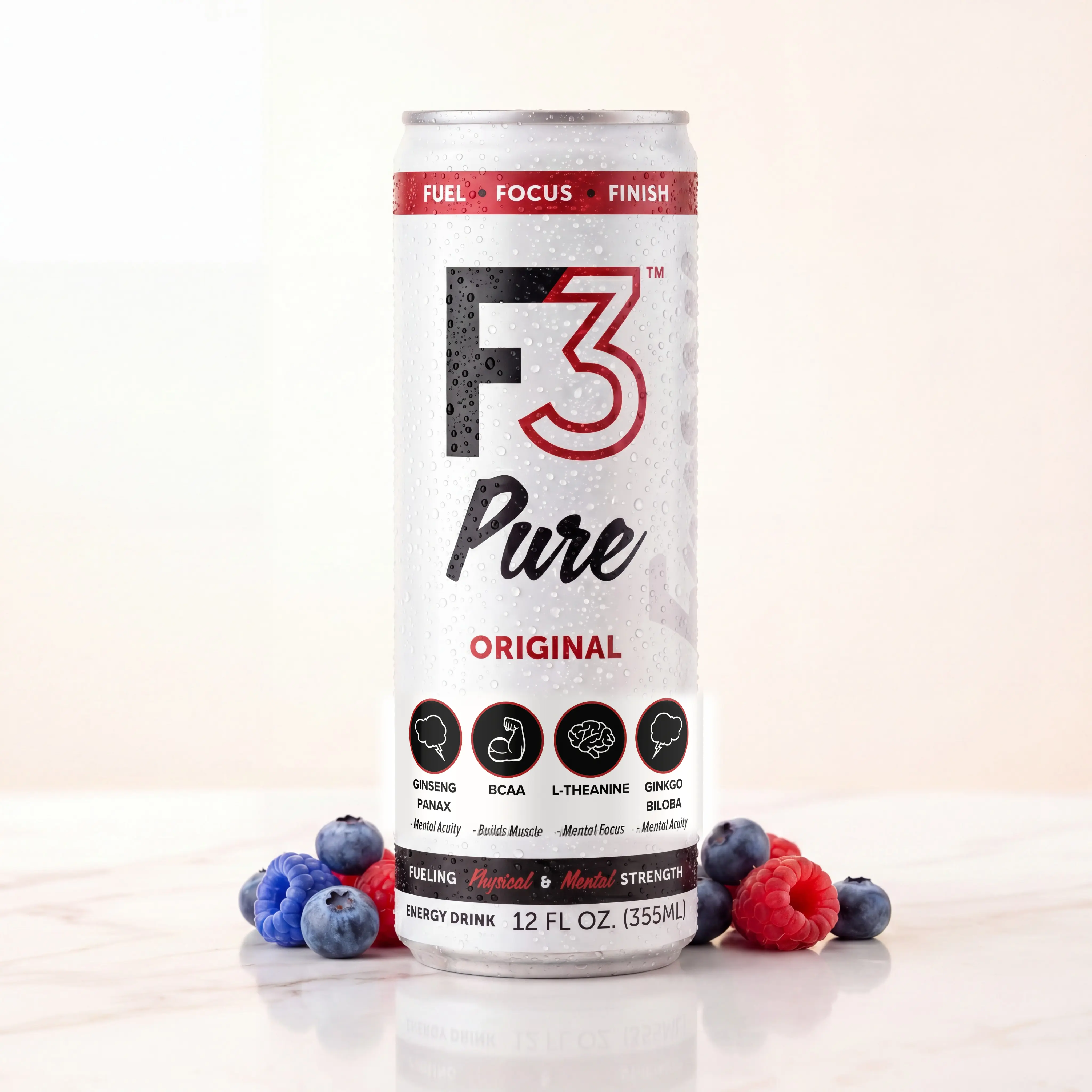 F3 PURE Original Natural Caffeine Vitamin Energy Drink - Sugar-Free Tea-Infused Taurine Energy Drink, 12-Pack, Natural Caffeine Energy Drinks