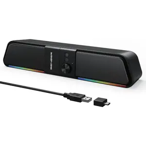 CS20 2 in 1 Bluetooth Computer Speakers for Desktop, USB Plug & Play Clear Sound PC Speakers with RGB Light, Monitor Sound Bar with Volume Knob, Gaming Speaker for PC Laptop Phone Tablet