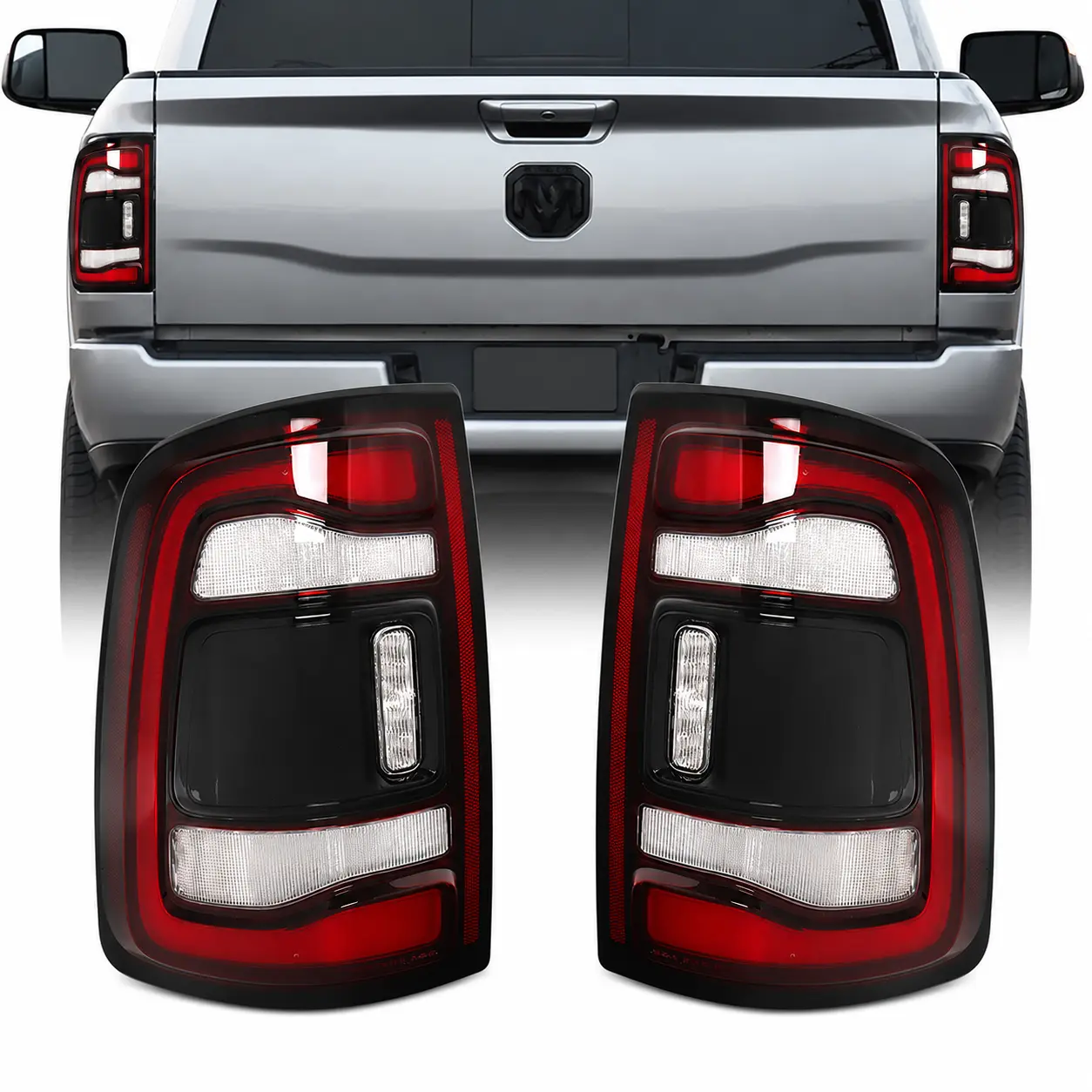 OEM Style LED Tail Light Assembly, 1 Pair, for Dodge RAM 2500 3500 2019-2023 with Blind Spot, Red Lens Rear Brake Turn Signal Reverse Lamp Replacement, Plug & Play