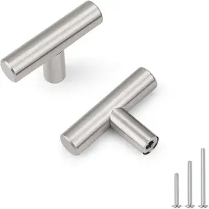 6 Pack Brushed Nickel Stainless Steel Kitchen Cabinet Knobs 2 inch(50mm) Length Single Hole T Bar Dresser Drawer Knob and Pulls