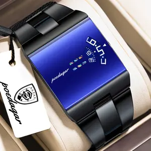 POEDAGAR Top Rectangle Original Men Watch Waterproof Fashion Man Wristwatch Stainless Steel Quartz Sport Men's Watches+Box Reloj