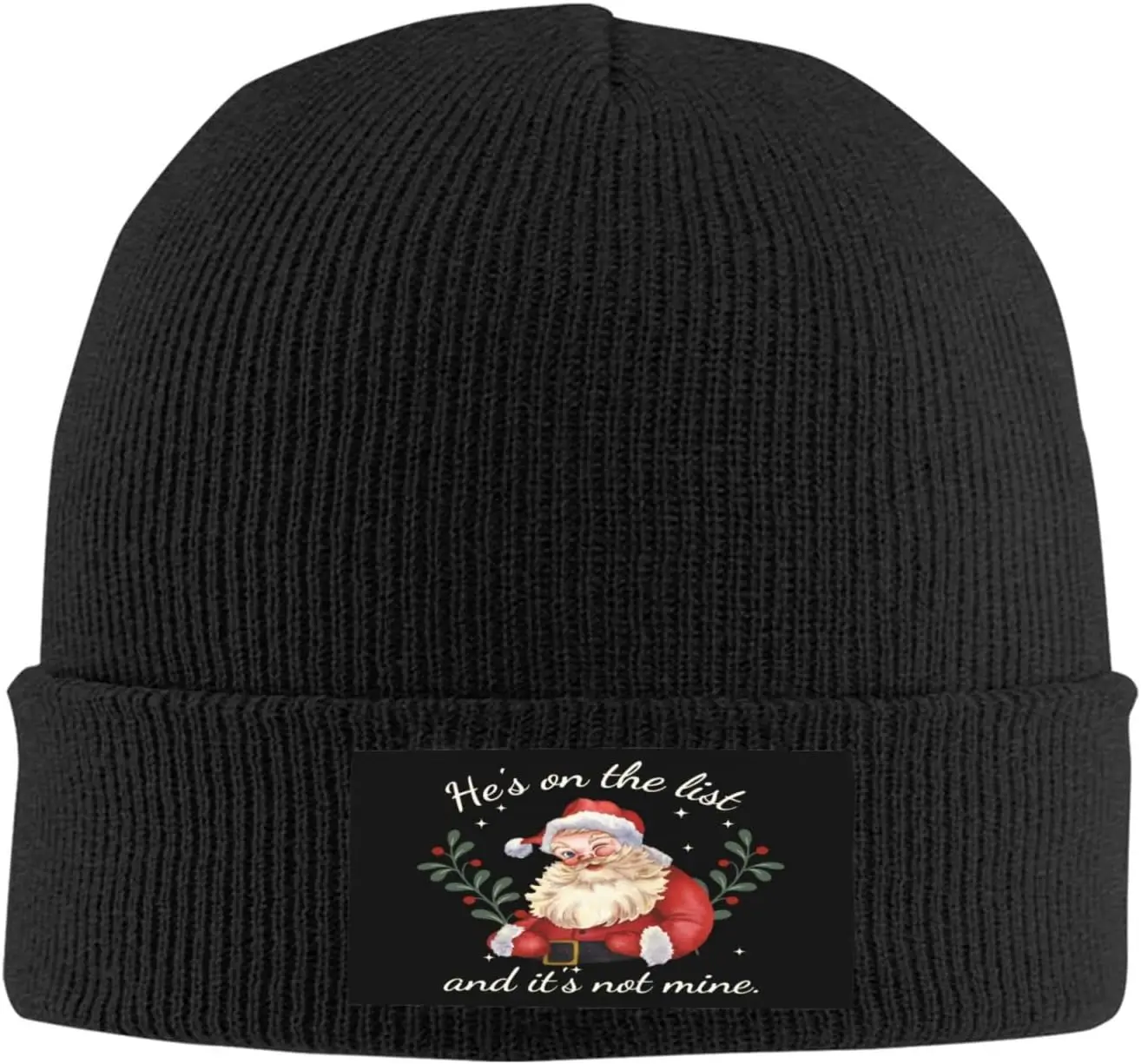 Santa Claus Beanie Hat Xmas He's On The List Knit Hats Slouchy Skull Cap for Festive Season