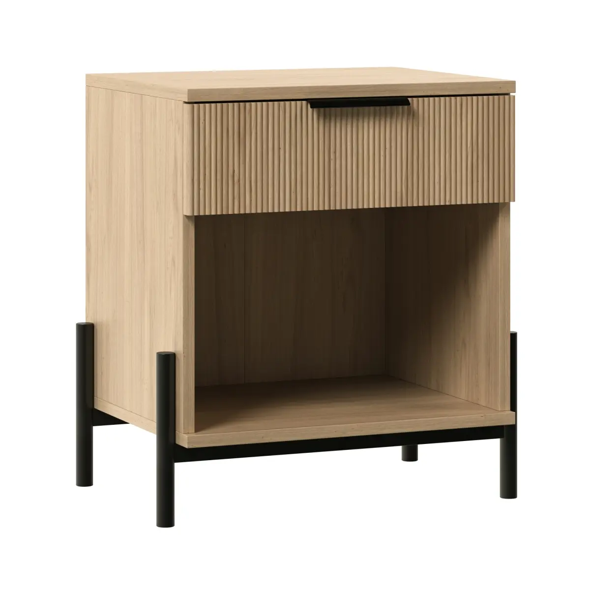 Walker Edison PRSB4CCO 1-Drawer Reeded Wood Nightstand, Coastal Oak - 23.75x15.75x22 in. Dimensioned, Flat-Top, Standing Bedside Table, Dimensioned Bedside Tables, Flat-Top Bedside Tables