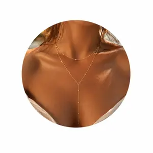 Women's 1Pc Fox Tail Lariat Necklace, 14K Gold/Silver Plated Y-Shape Pendant, Cubic Zirconia Bead Long Layered Costume Jewelry Gift
