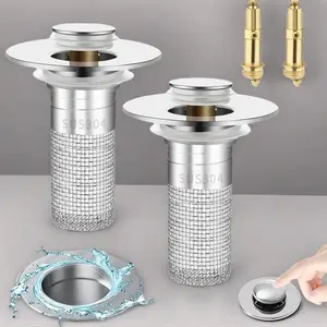 Stainless Steel Bathroom Sink Stopper, Odor-Resistant Pop-Up Core, Push-Type Corrosion Resistant Drain Plug for Bathtub and Sink Drains