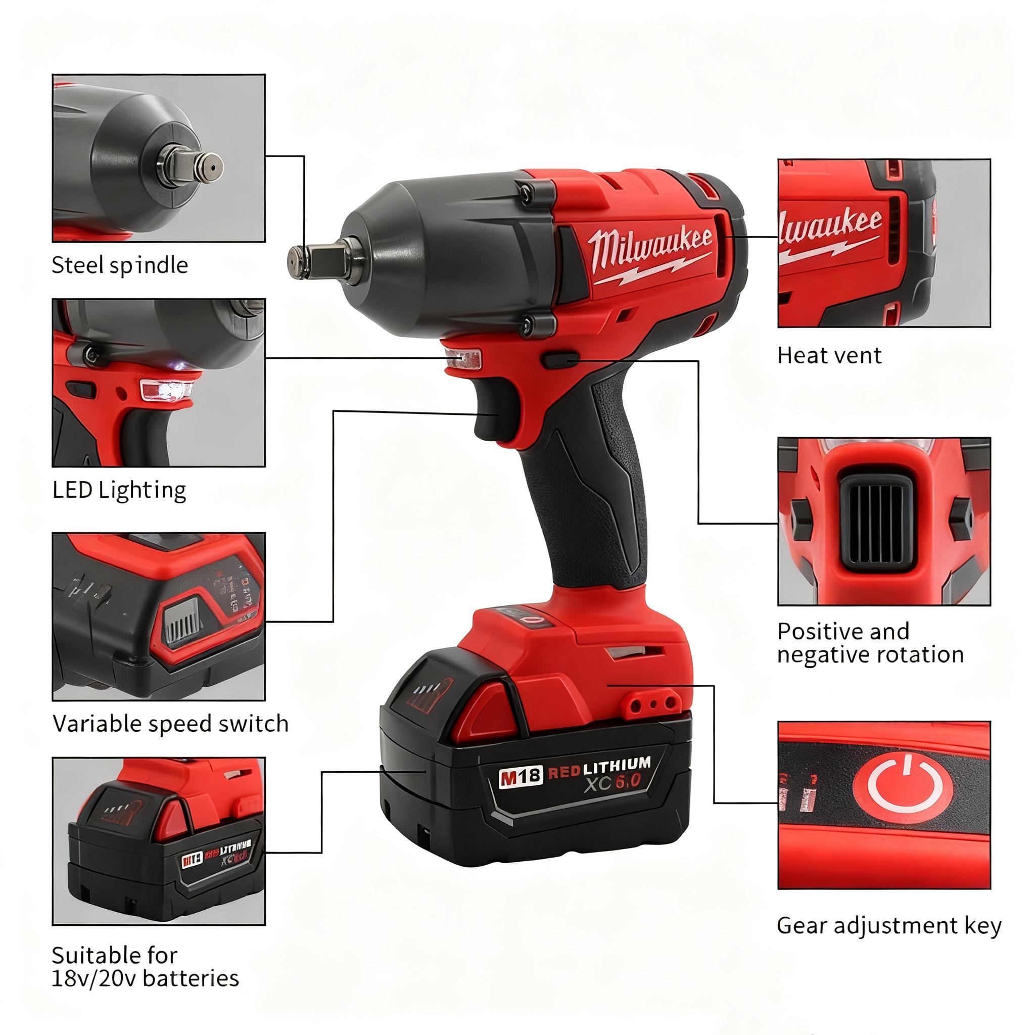 Milwaukee Cordless Impact Gun 1/2" Drive 900Nm 0-3300RPM – Professional Mechanic Tool for Tire & Bolt Removal