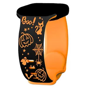 Halloween Ghost Watch Strap for Watch 6/7/8/9/10/SE 38/40/41mm Blue Rubber Band with Stainless Steel Clasp Adjustable Butterfly Buckle Perfect for Daily Wear & Holiday Gifts Easter