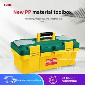 OUDISI 20 In Lockable Plastic Toolbox with Lockable Lid, Waterproof, Shock Absorption, Retractable Grip - Portable Tool Case for Car Emergency Kit, Home Storage