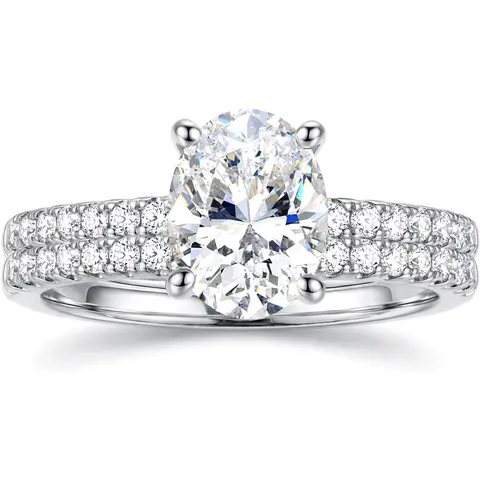 MILACOLATO Women's Non Tarnish 14K Gold Plated Oval Cut CZ Engagement Ring Set, Stackable Wedding Promise Band, Ring Stack, Jewelry for GF (Sizes 5-10)