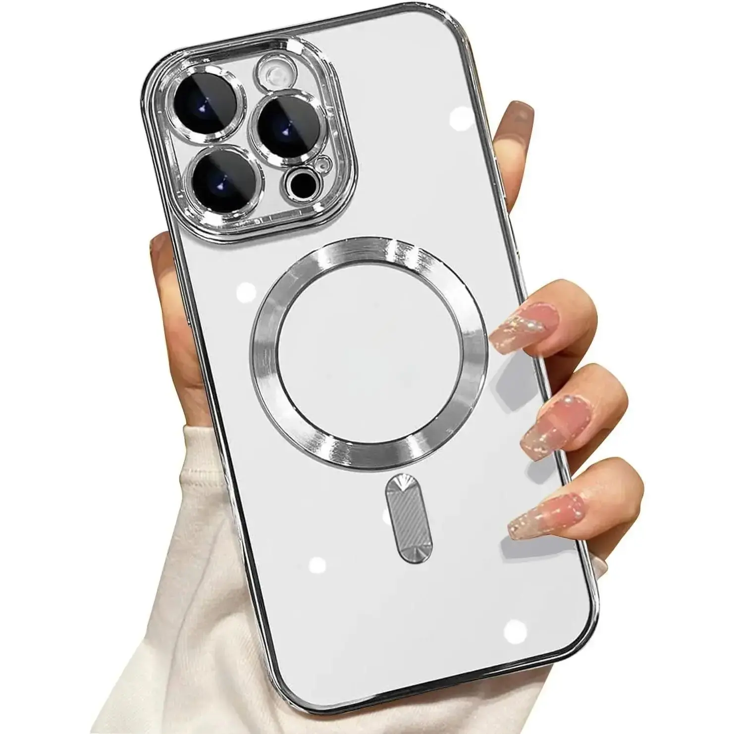 For iPhone17 16 15 14 13 12 11 Pro max Plus MagSafe Cases with Camera Lens Protector Full Protection Clear Magnetic Case Compatible with MagSafe Elegant Anti-Scratch Case Cover Shockproof Protective Case for 17 Pro Max