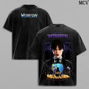 Wednesday Season2 T-Shirt, The Return of Addams Washed Tee, Oversized Heavyweight Cotton, Double Sided Gothic School Graphic, Netflix Series Shirt for Fans 1AH CWJ