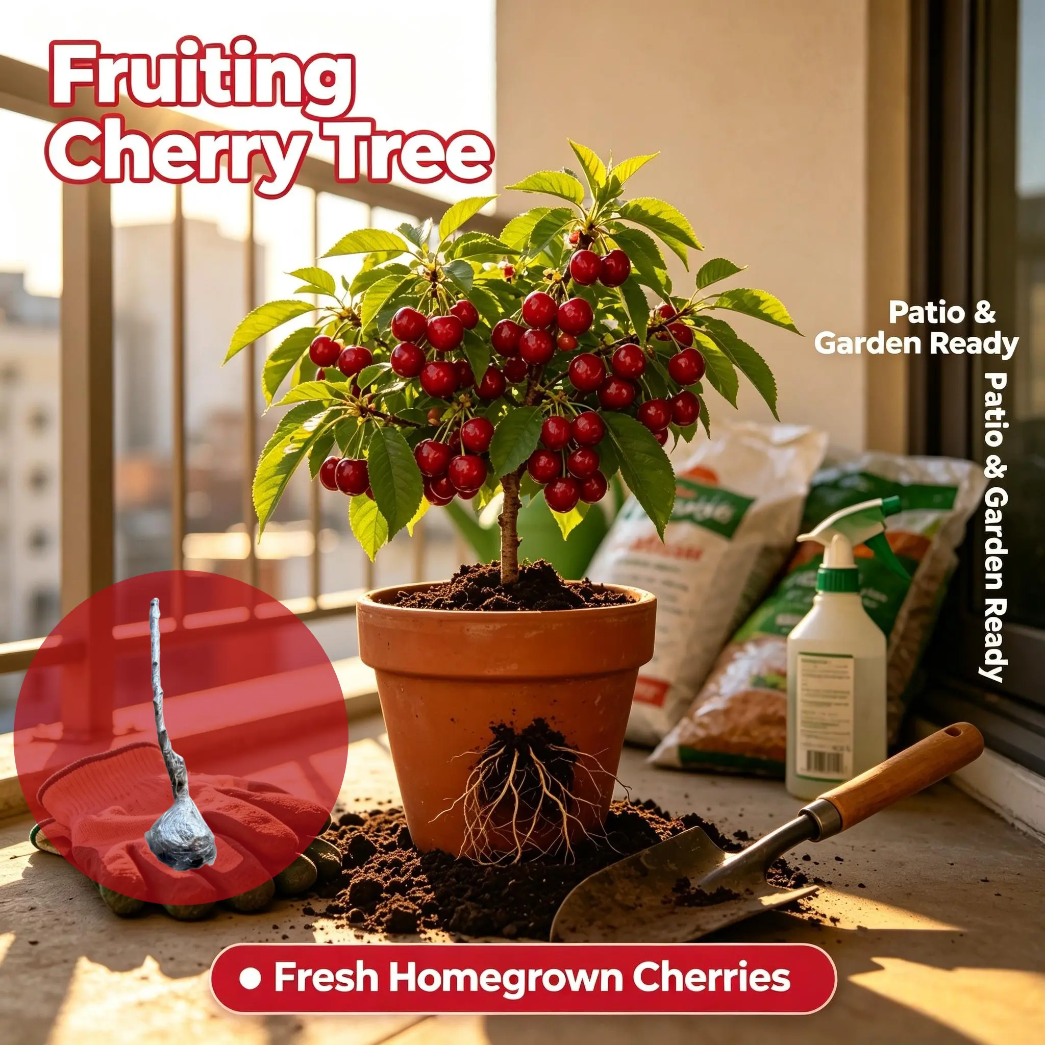 Sweet Cherry Tree Seedling - 40-50cm Bare Root, Fruiting Outdoor Tree for Home Gardeners, Home Harvest Live Plant