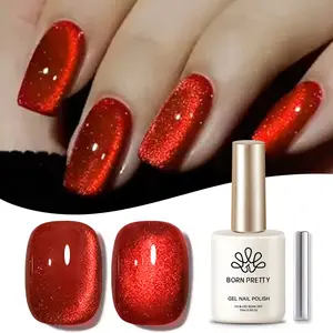 BORN PRETTY Red Cat Eye Magnetic Gel Nail Polish With Magnetic Stick Ruby Reflective Nail Art Salon Style DIY at Home 15mL Christmas Nails