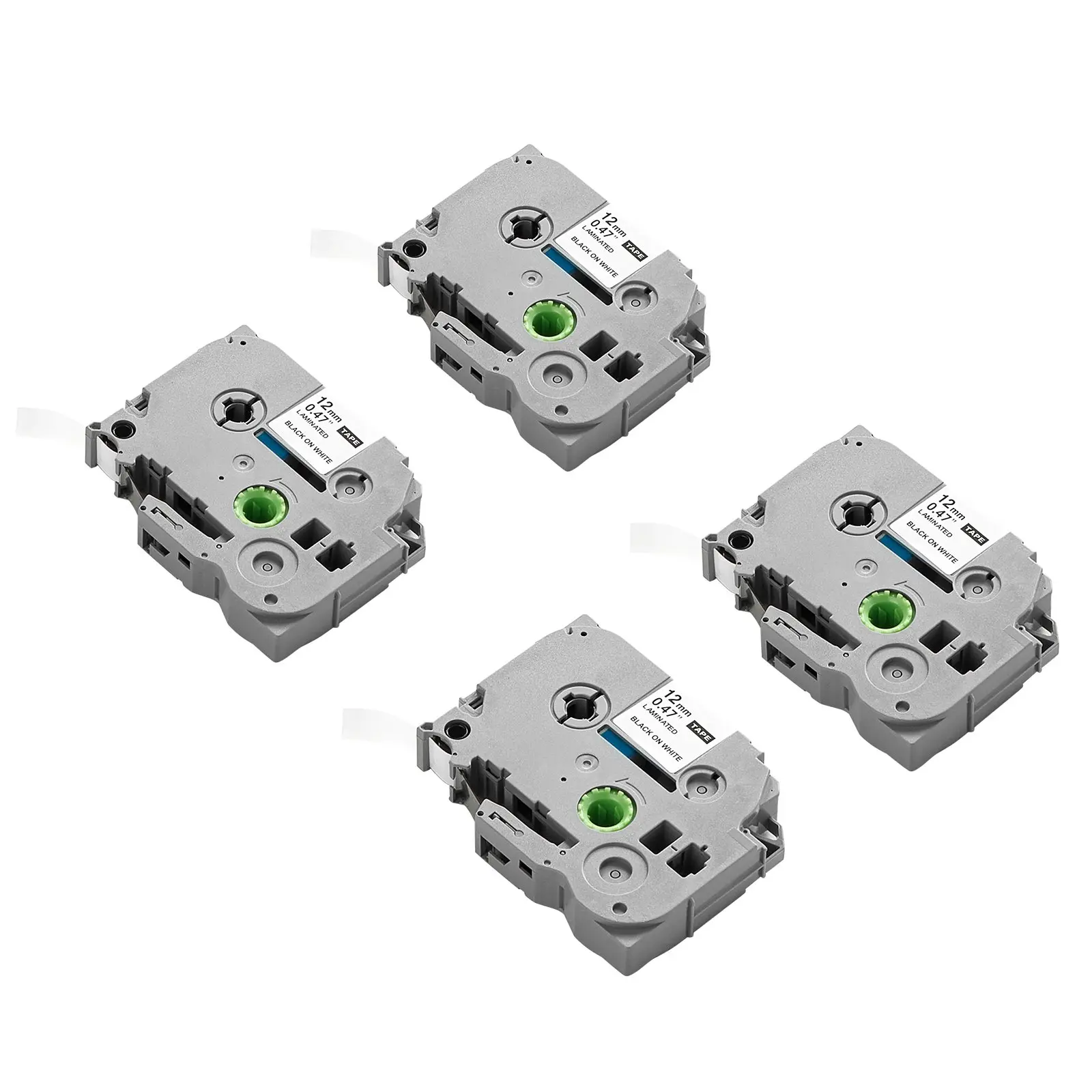 Label Maker Tape Refills, 4-Pack 0.47in/12mm Black on White Durable Replacement for Brother P-Touch, Letra Tag TZe-231 & Various Office Label Printers