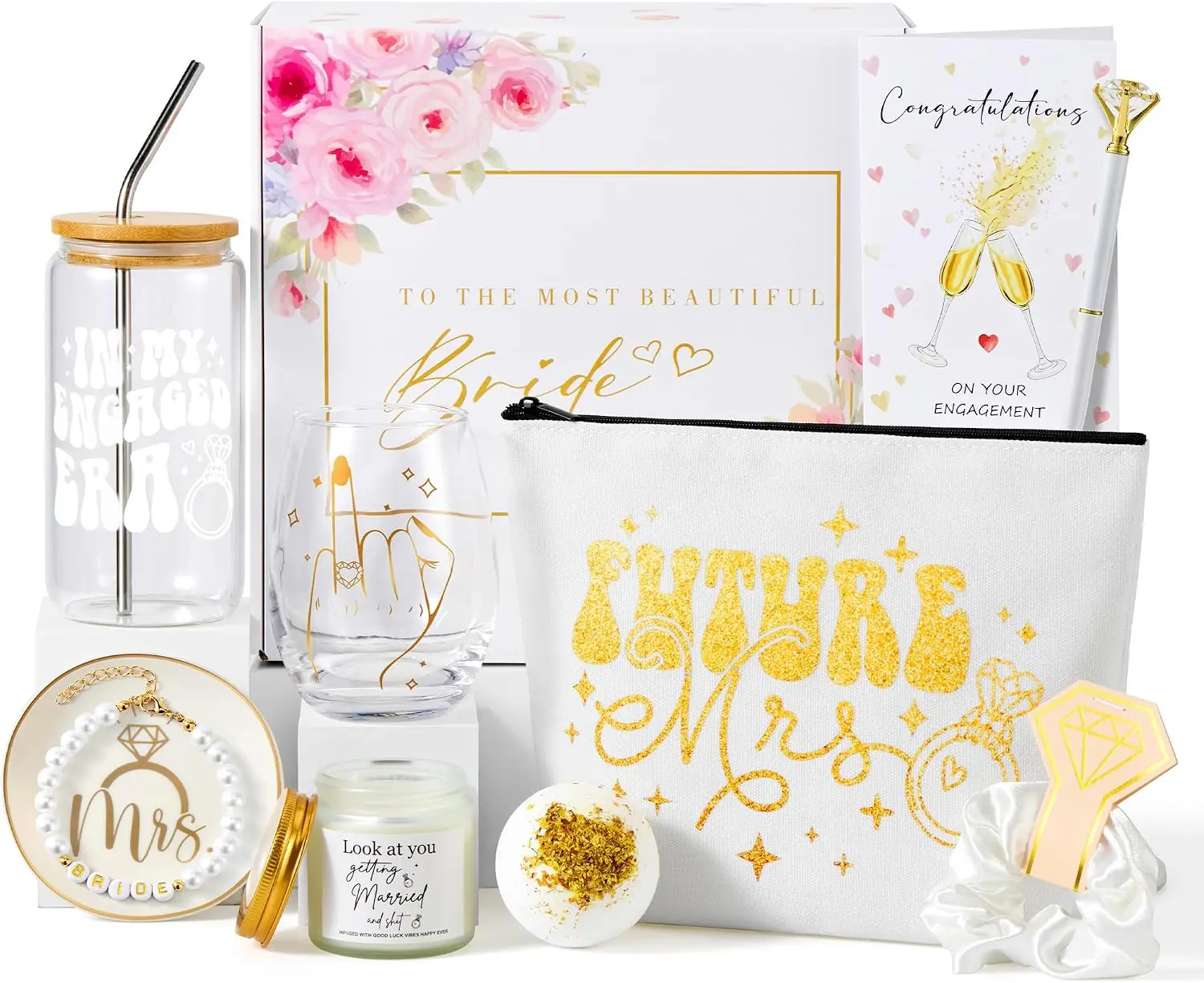 Bridal Shower Gift for Bride to Be Gift Box, Bachelorette Party Gifts, Engagement Gifts for Couples, Wedding Gift Set for Bride, Future Mrs, Wifey, Just Married, Newly Engaged Presents for Her