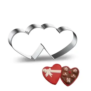 1pc Stainless Steel Biscuit Cutter, Valentine's Day, Double Heart Mold, Cake Baking, Cookie Cutter, Heart Shape, Biscuit Fondant, Biscuit Mold
