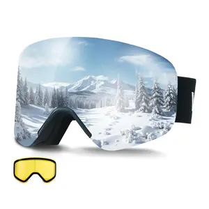 VEVOR Frameless Ski Goggles,  , Magnet Cylindrical Lens with Dark Blue Revo Coating, OTG Anti fog Snow Goggles for Men Women, TPU Frame & Ventilation Structure, Fit for Skiing, Skating, Snowboarding