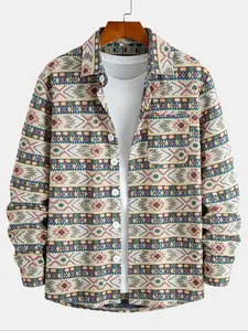 Men's Textured Jacquard Striped Jacket Coat, Long Sleeve Casual Sporty Fitted Design with Pockets, Button Front Shirt Collar Outerwear for Daily Wear, Menswear