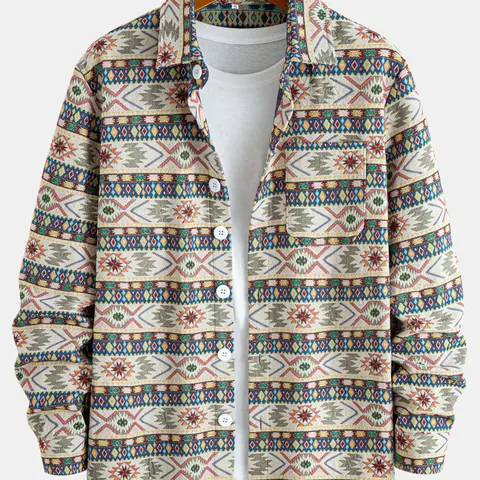 Men's Textured Jacquard Striped Vintage Classic Jacket Coat, All Season Stripe Pattern Jacket, Casual Woven Jacket, Sports Casual Jacket, Long Sleeve Casual Sporty Fitted Design with Pockets, Button Front Shirt Collar Outerwear for Daily Wear, Menswear