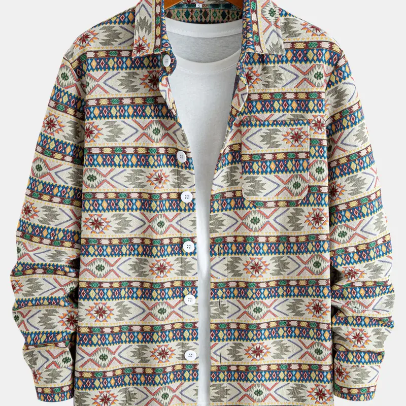Men's Textured Jacquard Striped Vintage Classic Jacket Coat, All Season Stripe Pattern Jacket, Casual Woven Jacket, Sports Casual Jacket, Long Sleeve Casual Sporty Fitted Design with Pockets, Button Front Shirt Collar Outerwear for Daily Wear, Menswear