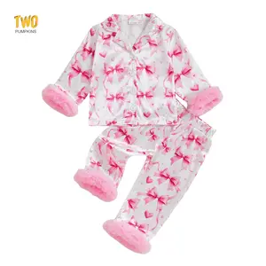 Toddler Girl Pajamas Valentines Baby Satin Nightgown Little Kids Girls Pjs Button Down 2 Piece Pajamas Set