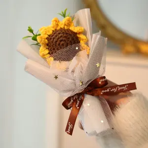 Handmade Knitted Crochet Flower Bouquet, 1 Bunch Artificial Flowers for Home Decor, Parties, Wedding & Anniversaries - Perfect Valentine's Day, Birthday, Mother's Day, Father's Day & Thanksgiving Gift, Decorative Artificial Flower Set