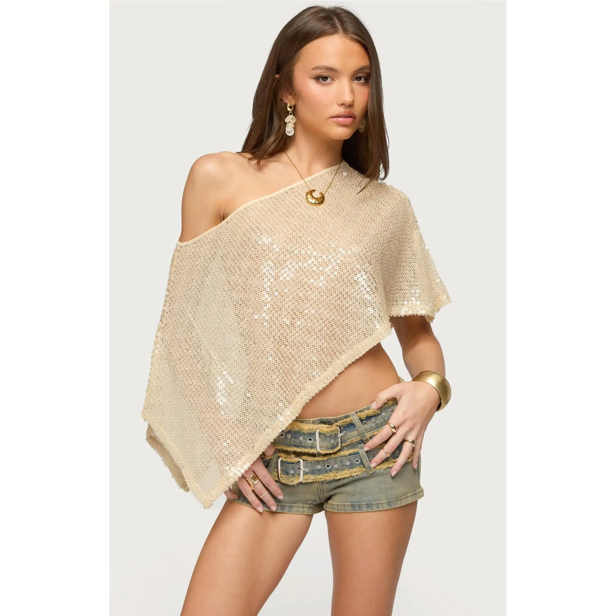 Edikted Women's Alanna Sheer Sequin Poncho