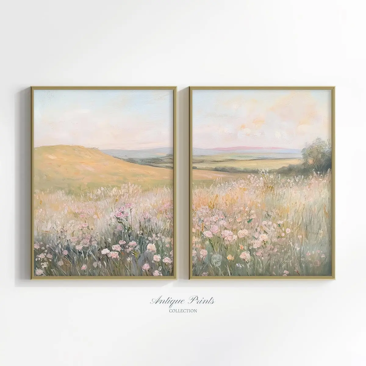 Floral Landscape Wall Art Set of 2 - Digital Print, Farmhouse Decor Poster Unframed - 5 size, 8x12  to 27x40