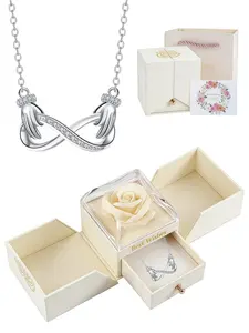 Infinite Support · Heart Glow Original elegant infinity symbol necklace with surprise double-door preserved rose jewelry gift box. Perfect for birthdays, Mother's Day, Valentine's Day and all festive gifting.