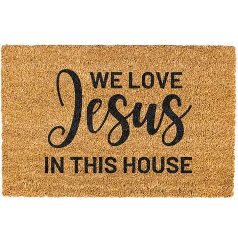 Christian Doormat, We Love Jesus In This House Doormat, Welcome Mat