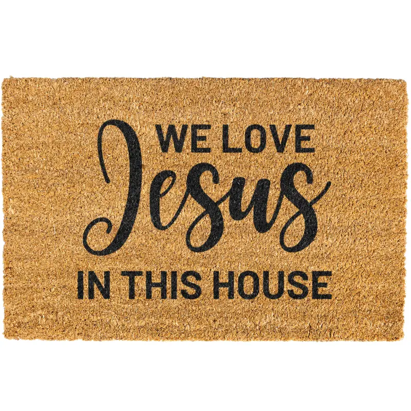 Christian Doormat, We Love Jesus In This House Doormat, Welcome Mat