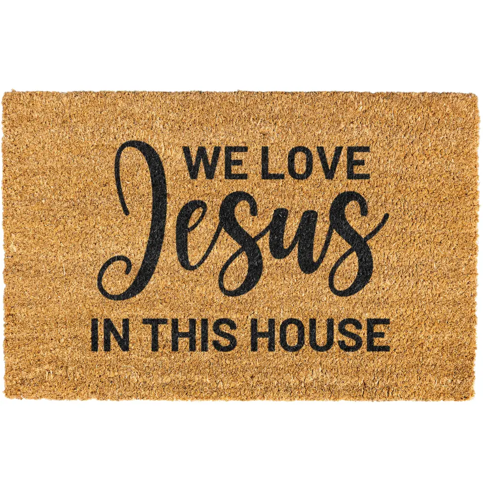 Christian Doormat, We Love Jesus In This House Doormat, Welcome Mat