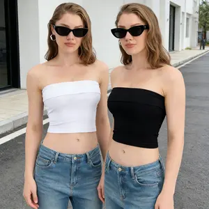 Double Lined 2PK Ribbed Tube Tops Strapless for Women Trendy Off The Shoulder Slim Fit Crop Tops Ideal for Workouts Comfortable & Stylish