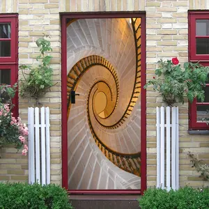 2pcs Stereoscopic Visual Spiral Staircase Wall Sticker Modern Minimalist Living Room Entrance Corridor Background Wall Decorative Sticker Self Adhesive Removable PVC Material Home Space Extension Design W