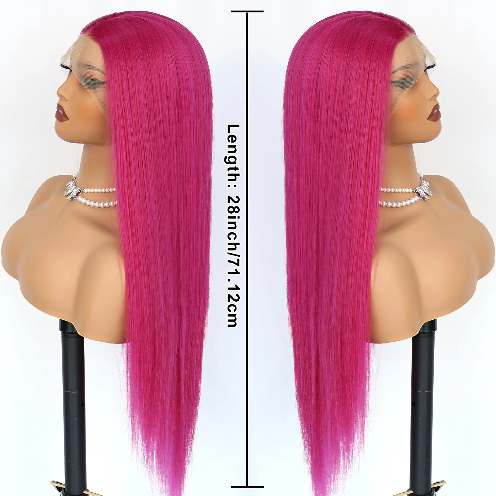 Lace Front Pink Long Straight Heat Resistant Wig 26 Inch Long Silky Straight Wig Pink Lace Front Wig for  main image 3