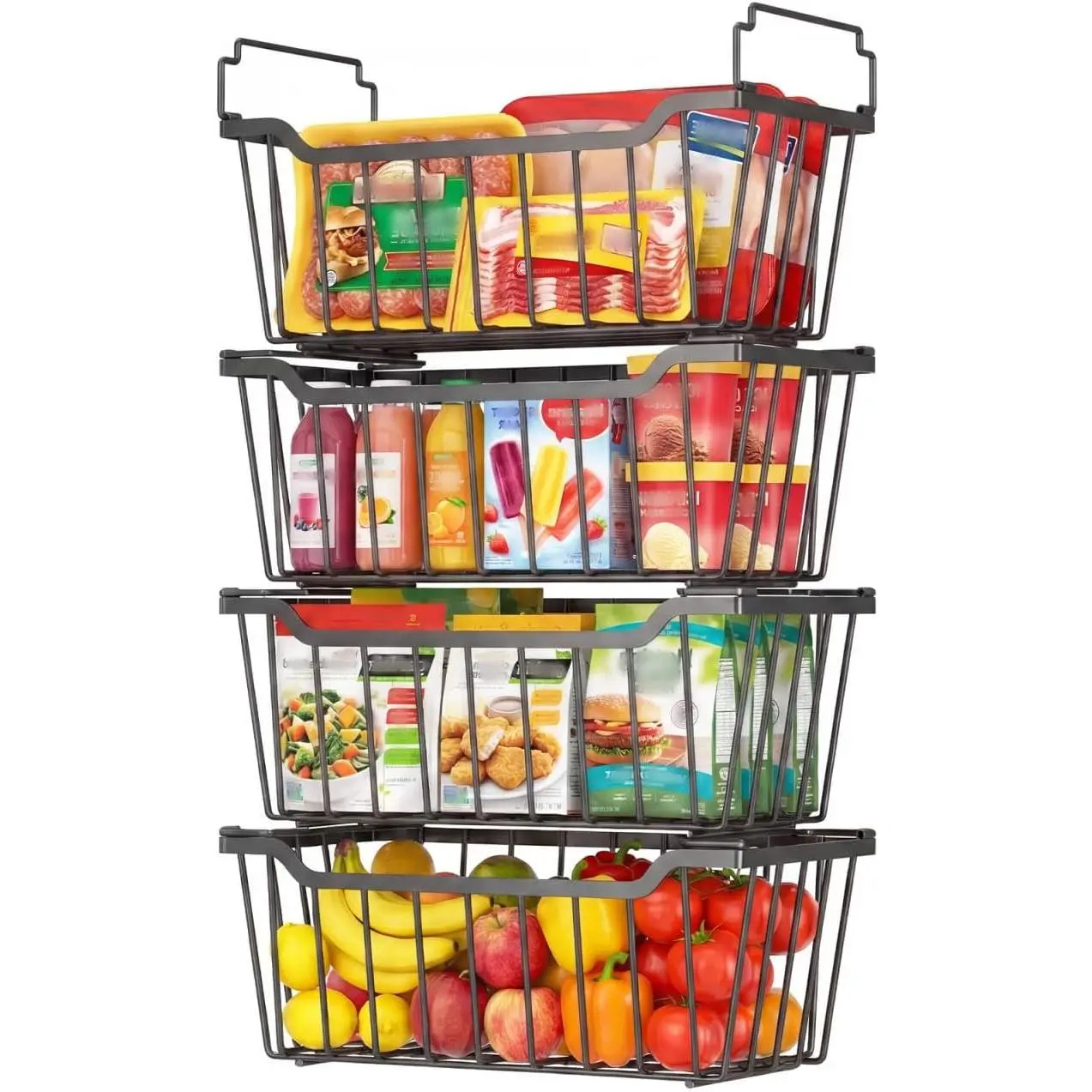 Freezer Organizer Bins for 5-7 Cu.FT Chest Freezer, 4 Pack Black