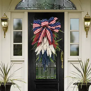 New American Independence Day Wreath Scene Red White Blue Artificial Wheat Ears Front Decoration Door Hanging