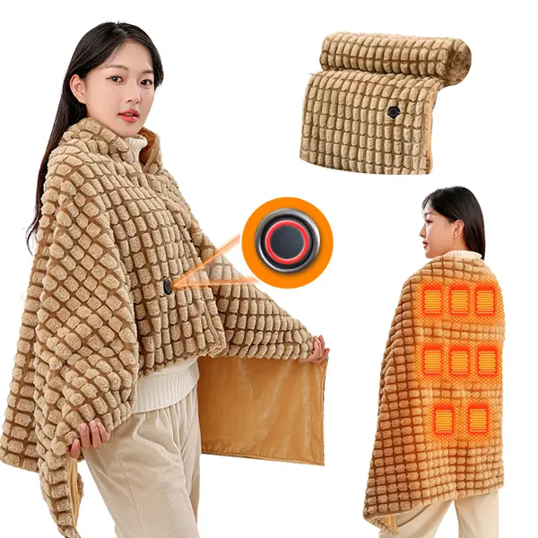 Electric Wrap Poncho Blanket USB Heated Shawl Wearable Electric Blanket 3 Heat Settings Cozy Winter Electric Blanket Throw