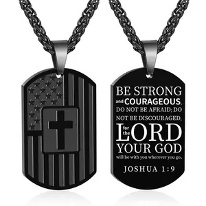 Steel Dog Tag American flag cross Necklace For Men/Women/Boys/Teenages Bible Verse Chains,Gifts For Christmas,Birthday,Family,Friend Jewlery Jewellery Pendants for Husband Valentines prayer Minimalist bruh unisex stylish fashionable .K Jewelry Stainless S