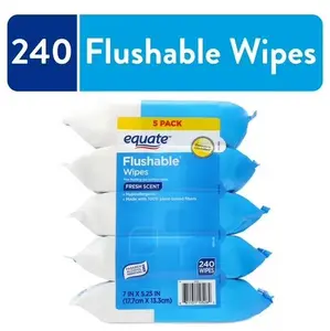 Flushable Wet Wipes, Fresh Scent, 240 Wipes, 5 Pack