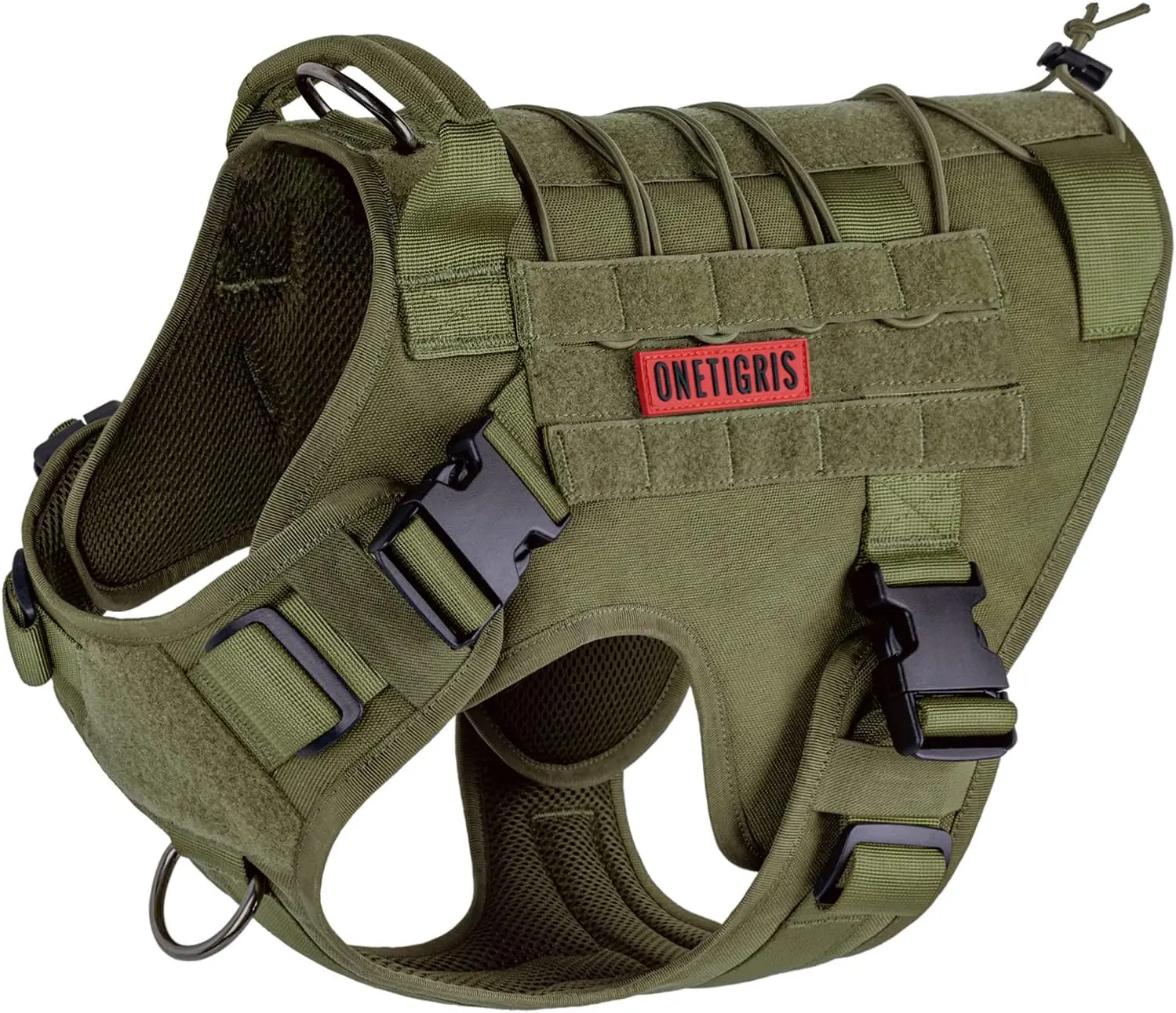 ONETIGRIS Small Size 1000D Nylon Tactical No-Pull Dog Harness - Breathable Padded Adjustable Pet Vest with Top Handle for Outdoor Walking (Ranger Green)