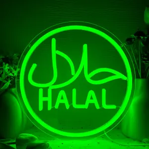 “HALAL ”Wall-Mounted Circular LED Neon Sign — Crafted from acrylic and powered via USB, this wall-mountable sign is perfect for decorating the walls of bedrooms and living rooms